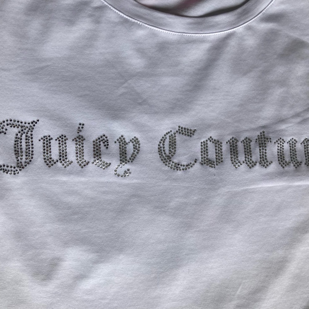 Juicy Couture Rhinestone Logo White Stretch Tee & Black Velour Shorts Set - Picture 3 of 8